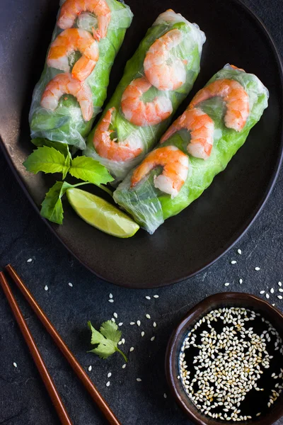 Fresh spring rolls with shrimps — Stock Photo, Image