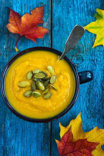 Pumpkin soup on a bowl — Stock Photo, Image
