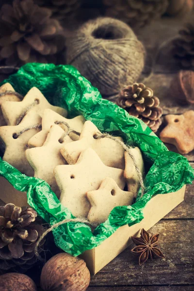 Christmas cookies on the gift box — Stock Photo, Image