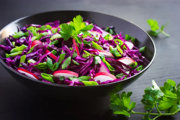 Red cabbage and spring onion salad — Stock Photo, Image