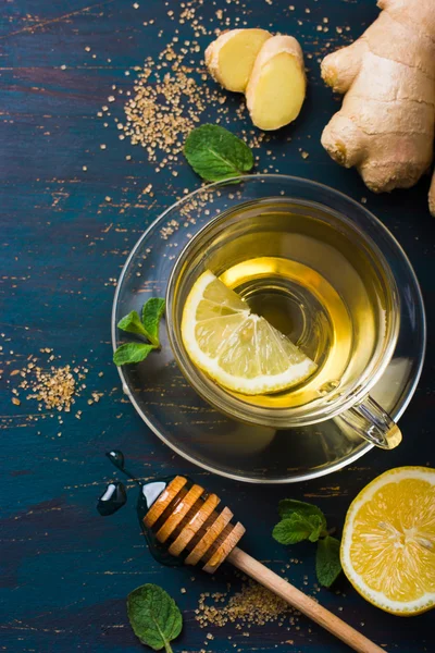 Ginger tea with lemon and honey — Stock Photo, Image
