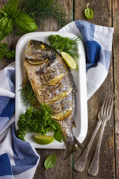 Baked dorado with spicy herbs — Stock Photo, Image