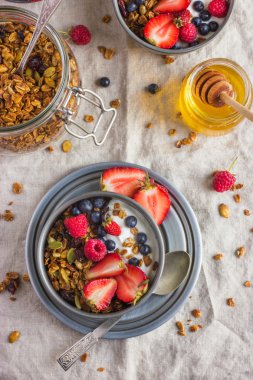 Healthy breakfast. Granola with fresh berries and  yogurt  clipart