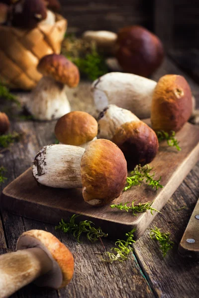 Boletus paddestoelen op rustieke achtergrond — Stockfoto