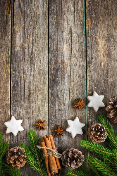 Christmas background with fir branches, pine cones, christmas co — Stock Photo, Image