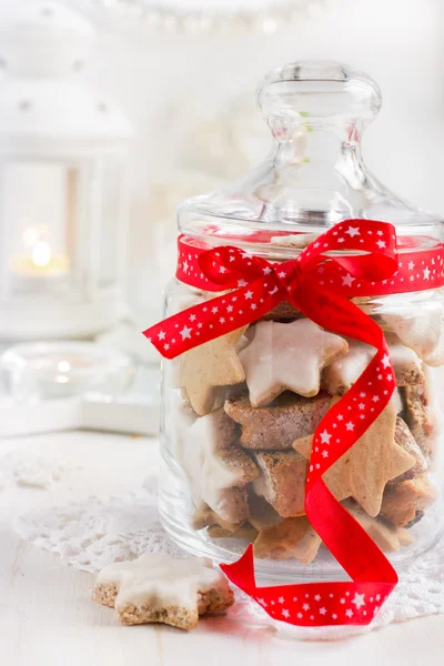 Christmas cookies in glass jar — Stock Photo, Image