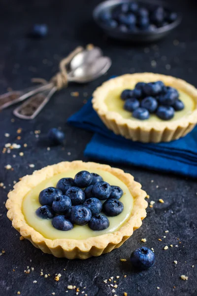 Tårta med lemon curd och färska blåbär — Stockfoto