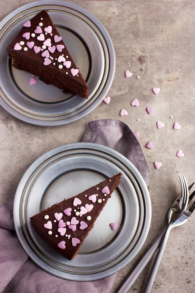 Lahodný čokoládový dort pro valentinky den — Stock fotografie