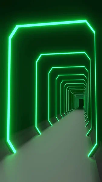 3D rendering Abstract neon green tunnel corridor illustration