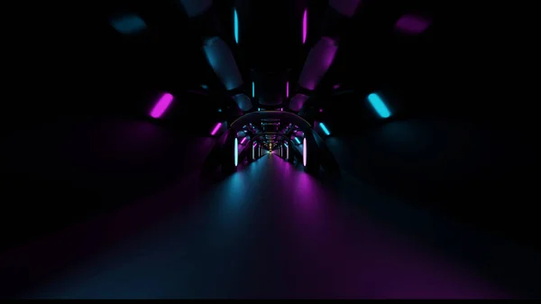 Rendering Camere Con Corridoi Bordo Neon Azzurro Rosa Brillante Futuristico — Foto Stock