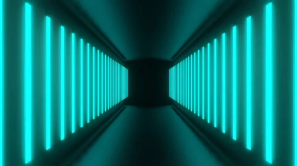 Weergave Van Kamers Met Gangen Neon Border Stralend Blauw Roze — Stockfoto