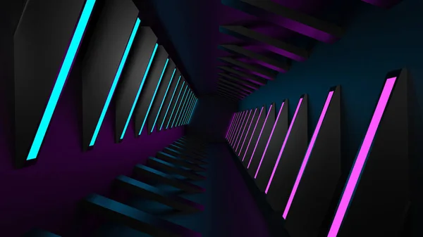 Rendering Camere Con Corridoi Bordo Neon Azzurro Rosa Brillante Futuristico — Foto Stock