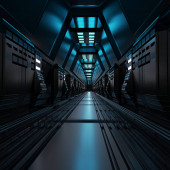 Futuristické sci-fi tunel chodník s krásnou reflexní abstraktní 3D vykreslování tapety pozadí.