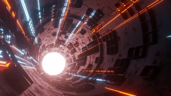 Weergave Van Een Sci Tunnel Met Bewegend Licht Abstracte Hightech — Stockfoto