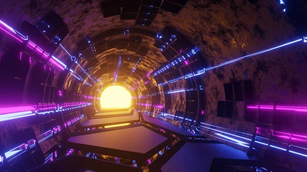 Rendering Tunnel Fantascientifico Con Luce Mobile — Foto Stock