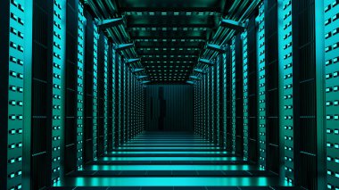 Gelecekteki uzay çağındaki boş bir bilim kurgu koridorunun 3 boyutlu canlandırması