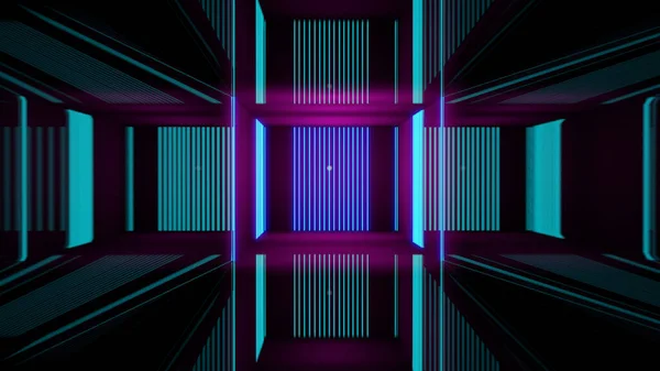 Rendering Abstrakte Blau Rosa Neonlinien Geometrische Formen Virtueller Raum Leerer — Stockfoto