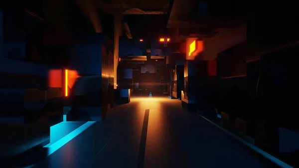 Weergave Van Een Sci Tunnel Met Bewegend Licht Abstracte Hightech — Stockfoto