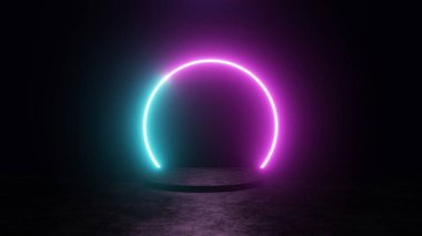 3B görüntüleme standı soyut parlayan neon arkaplan