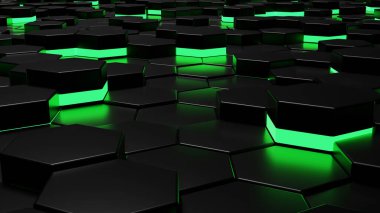 Soyut Mavi Parlak Altıgen Desenli Arkaplan 3B Görüntüleme