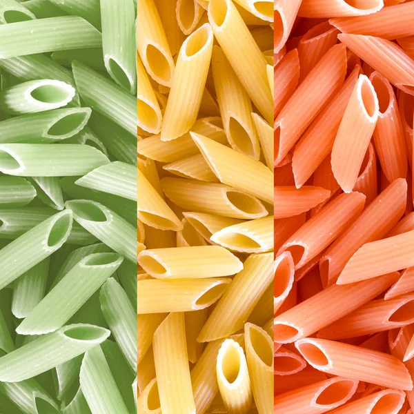 Getrocknete Nudeln in den Farben der italienischen Flagge — Stockfoto