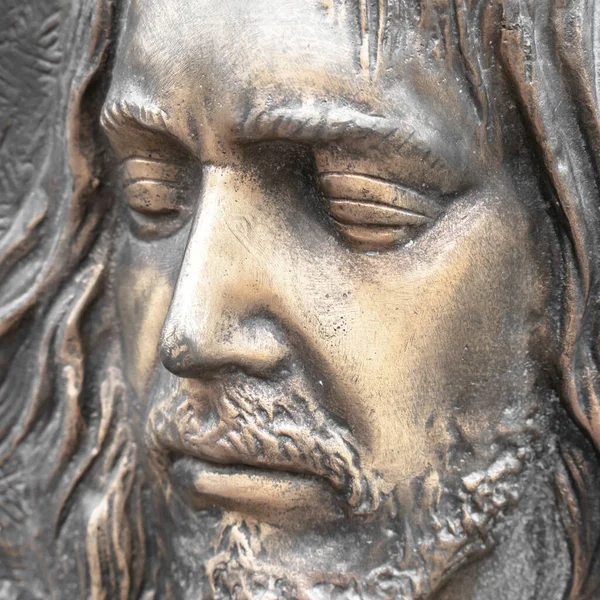 Rosto Jesus Escultura Antiga Estátua Bronze Rosto Jesus Ideal Para — Fotografia de Stock