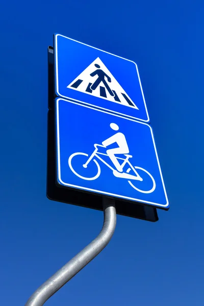 Bicycle and pedestrian road sign — Stock Photo, Image