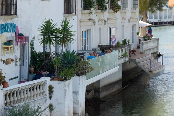 Tavira Portugal Restaurantes Junto Río Gilao Ciudad Tavira Algarve —  Fotos de Stock