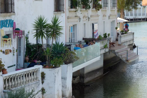Tavira Portugalia Restauracje Nad Rzeką Gilao Mieście Tavira Algarve Zdjęcia Stockowe bez tantiem