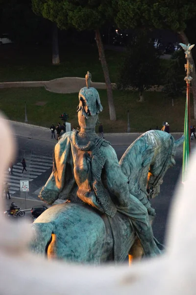 Roma Itália Detalhe Estátua Equestre Victor Emmanuel Praça Veneza Cidade — Fotografia de Stock