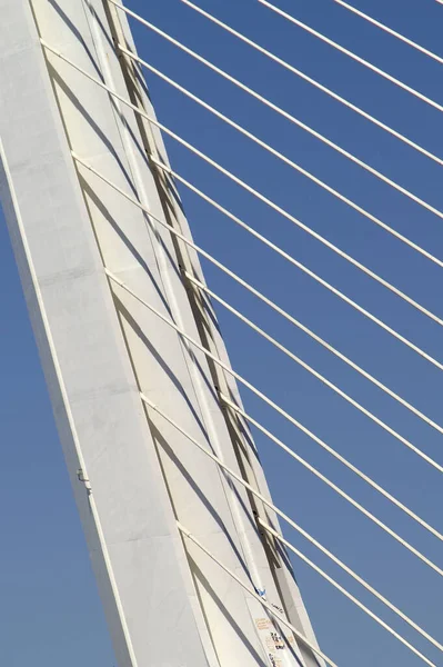 Sevilha Espanha Detalhe Arquitetônico Dos Aparelhos Puente Del Alamillo Cidade — Fotografia de Stock