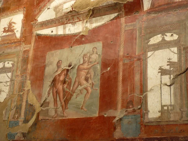 Herculaneum Italien Fresko Der Innenwand Eines Wohnhauses Der Antiken Stadt Stockfoto