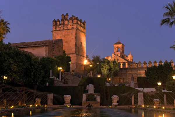 Noite no Alcazar de los Reyes Cristianos Cidade de Córdoba — Fotografia de Stock