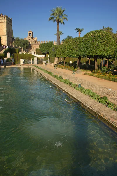Estanque en los jardines interiores de Alcázar de los Reyes Cristianos en Córdoba — Foto de Stock