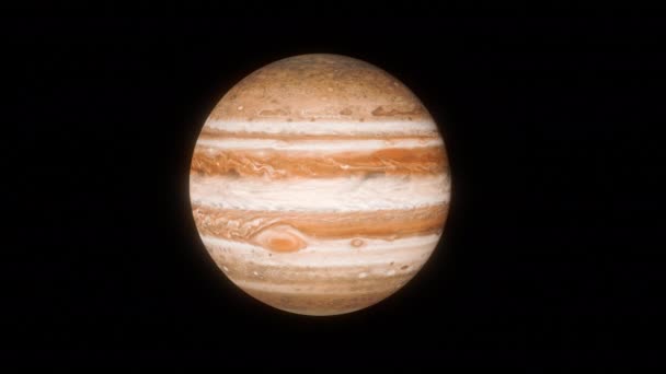 Değişen bir aşamaya sahip Jüpiter, karanlık kozmik gökyüzünde detaylı bir yüzey. — Stok video