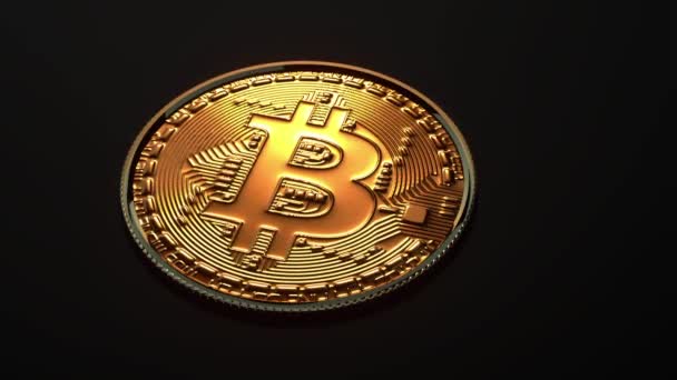 Bitcoin moeda de ouro no fundo preto — Vídeo de Stock