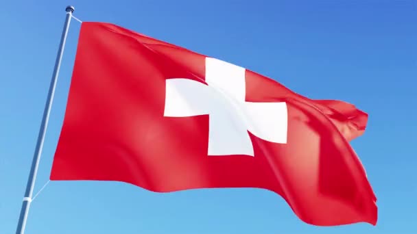 Swiss flag video - 3d Switzerland Flag loop footage at day light — Αρχείο Βίντεο