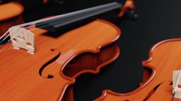 Endless row of Violins isolated on black background — 비디오