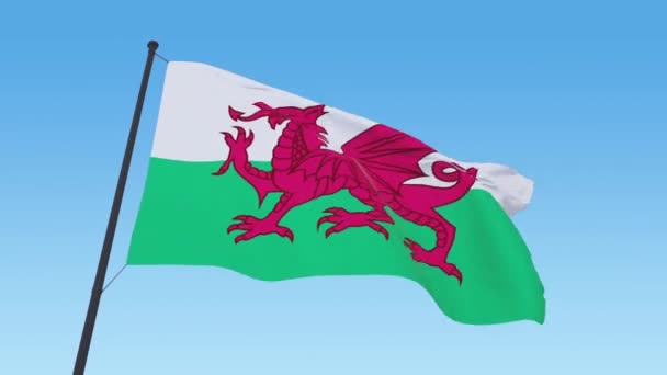 Video s velšskou vlajkou. 3d Flag of Wales smyčka záběry za denního světla — Stock video