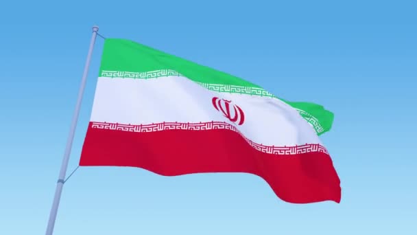 Imagens de loop de bandeira iraniana à luz do dia soprando de perto — Vídeo de Stock