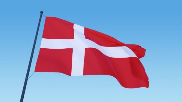 Dánská vlajka smyčka záznam za denního světla foukání zblízka — Stock video