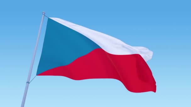 Záběry ze smyčky české vlajky za denního světla foukající zblízka — Stock video