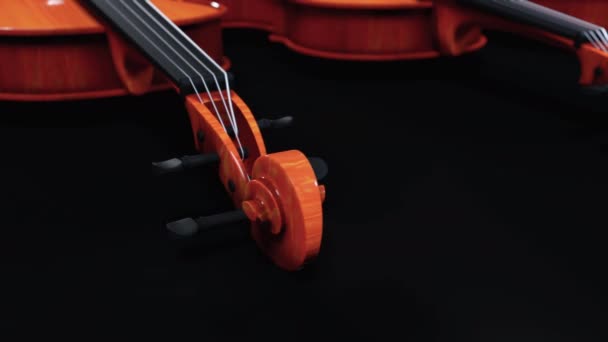 Fila de violino isolada em fundo preto com espaço de cópia — Vídeo de Stock