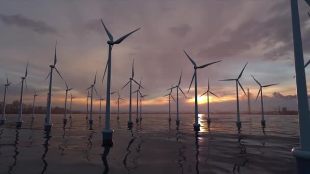 Větrné mlýny Farma pro výrobu energie na krásné zamračené obloze — Stock video