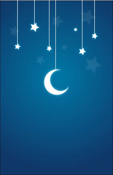 Παρουσιάστε την κάρτα στο θέμα νύχτα, Σελήνη, αστέρια — Διανυσματικό Αρχείο