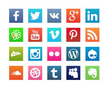 Collection of Flat Social Media Icons clipart