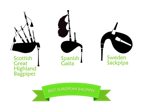 Poster with Most Popular Bagpipes — Stock Vector