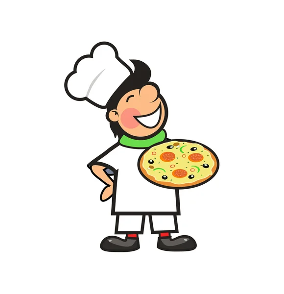 焼きたてピザと幸せなシェフ — ストックベクタ