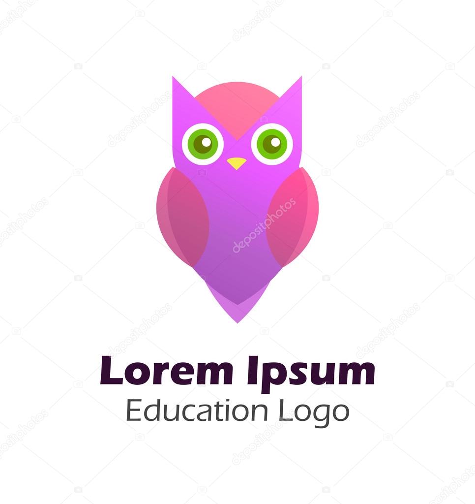 Education Logo with Violet Owl on white background