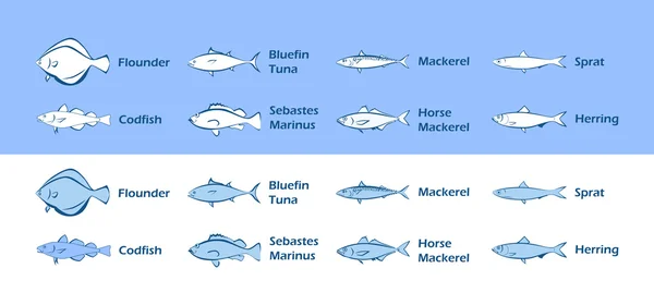 Iconos de pescado de mar — Vector de stock